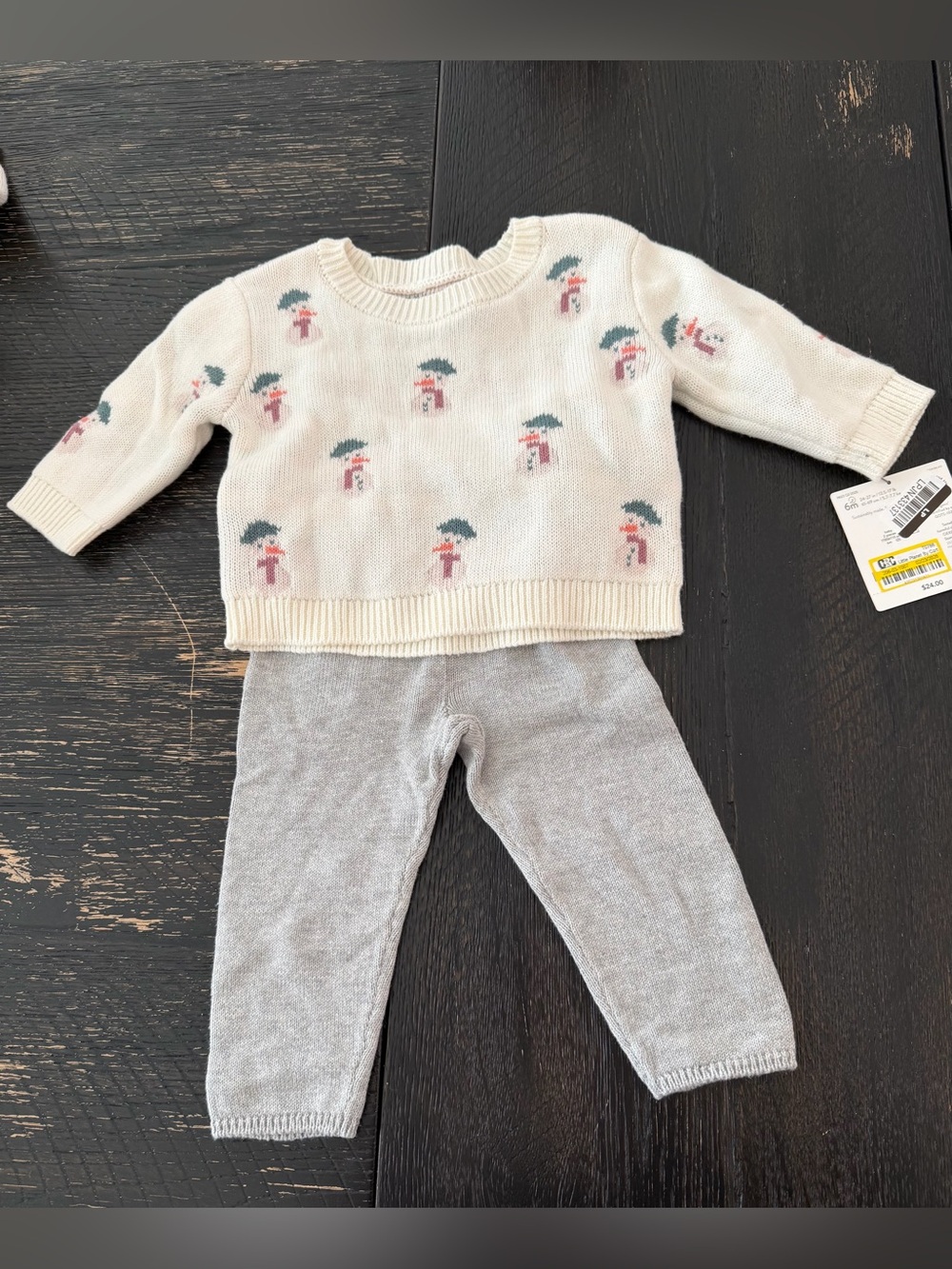 Carter’s Little Planet Organic Snowman Knit Sweater & Gray Knit Pants Set